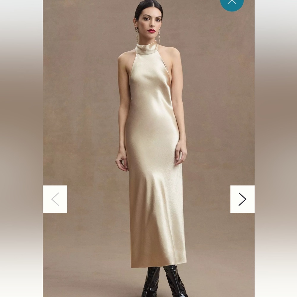 NWT Sachin & Babi Sadie Halter Tie-Neck Hammered Satin Gown